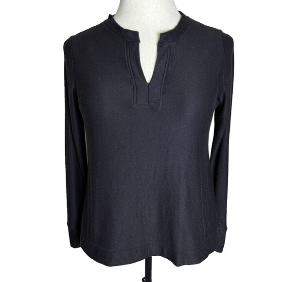 Cuddl Duds Tops - Cuddl Duds Cozy Jersey Fleece Split-V Pullover Sz M VERY SOFT Black Long Sleeves